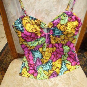 XOXO Colorful Padded Tankini Swim Top sz M